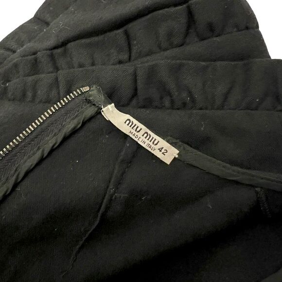 Miu Miu Wool blend Black w Ruffle Trim Sheath Dress Sz 6 Short Sleeve Small - Picture 4 of 11